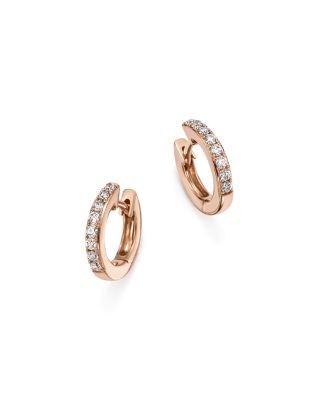 Diamond Mini Hoop Earrings in 14K Rose Gold, .15 tcw