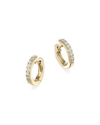 Diamond Mini Hoop Earrings in 14K Yellow Gold, 0.15 tcw