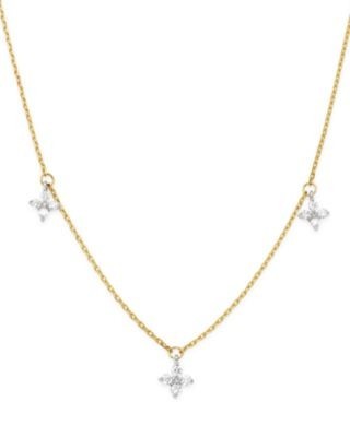 Bloomingdale's Fine Collection Diamond Clover Station Necklace in 14K White & Yellow Gold, 0.30 tcw