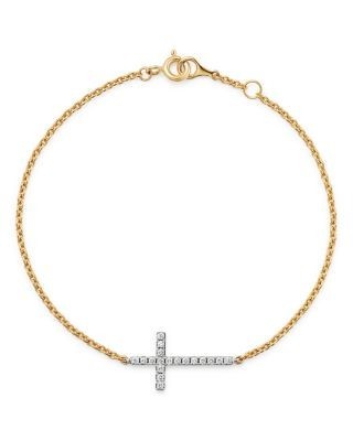 Bloomingdale's Fine Collection Diamond Cross Bracelet in 14K Yellow & White Gold, 0.15 tcw