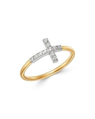 Bloomingdale's Fine Collection Diamond Cross Ring in 14K Yellow & White Gold, 0.15 tcw