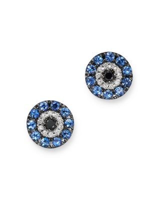Bloomingdale's Fine Collection Diamond & Sapphire Evil Eye Earrings in 14K White Gold