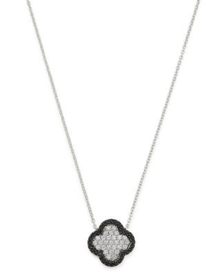 Bloomingdale's Fine Collection Black & White Diamond Clover Pendant Necklace in 14K White Gold