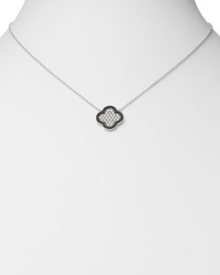 Bloomingdale's Fine Collection Black & White Diamond Clover Pendant Necklace in 14K White Gold