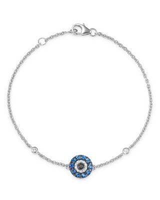 Bloomingdale's Fine Collection Blue Sapphire & Black & White Diamond Evil Eye Bracelet in 14K White Gold