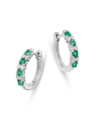 Bloomingdale's Fine Collection Emerald & Diamond Huggie Hoop Earrings in 14K White Gold