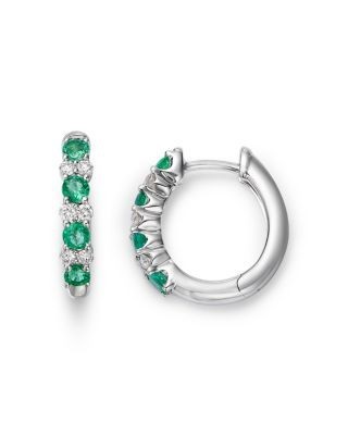 Bloomingdale's Fine Collection Emerald & Diamond Huggie Hoop Earrings in 14K White Gold
