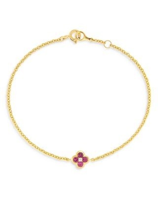 Bloomingdale's Fine Collection Pink Sapphire & Diamond Bezel Clover Chain Link Bracelet in 14K Yellow Gold