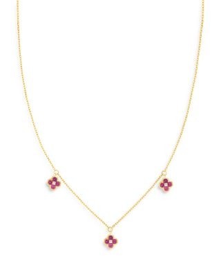 Bloomingdale's Fine Collection Pink Sapphire & Diamond Bezel Clover Station Necklace in 14K Yellow Gold, 17