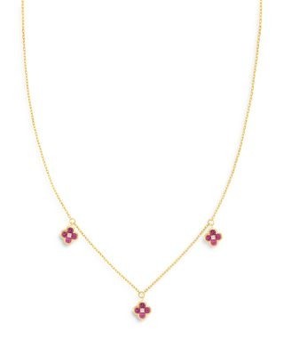 Bloomingdale's Fine Collection Pink Sapphire & Diamond Bezel Clover Station Necklace in 14K Yellow Gold, 17