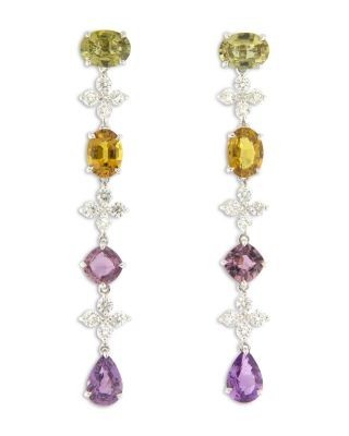 Bloomingdale's Fine Collection Diamond & Multicolor Sapphire Drop Earrings in 18K White Gold