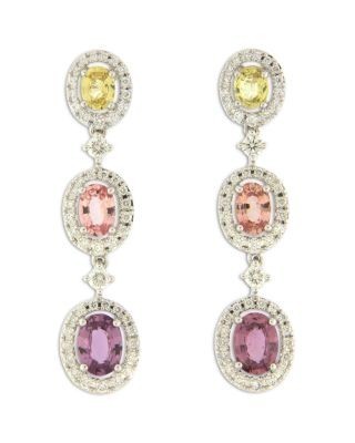 Bloomingdale's Fine Collection Diamond & Multicolor Sapphire Oval Drop Earrings in 18K White Gold