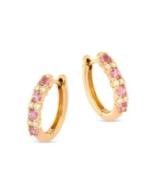 Bloomingdale's Pink Sapphire & Diamond Hoop Earrings in 14K Pink Gold