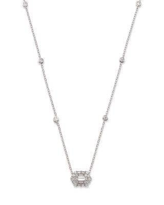 Bloomingdale's Fine Collection Diamond Baguette & Round Mosaic Pendant Necklace in 14K White Gold, 0.60 tcw