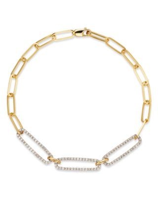 Bloomingdale's Fine Collection Diamond Triple Link Paperclip Bracelet in 14K White & Yellow Gold, 0.50 tcw