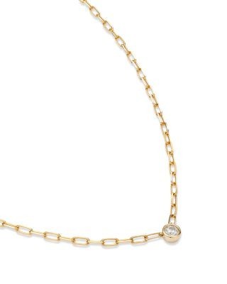 Bloomingdale's Fine Collection Diamond Solitaire Paperclip Necklace in 14K Yellow Gold, 0.15 tcw