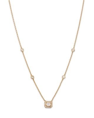 Bloomingdale's Fine Collection Diamond Emerald Cut Halo Pendant Necklace in 14K Yellow Gold, 0.60 tcw