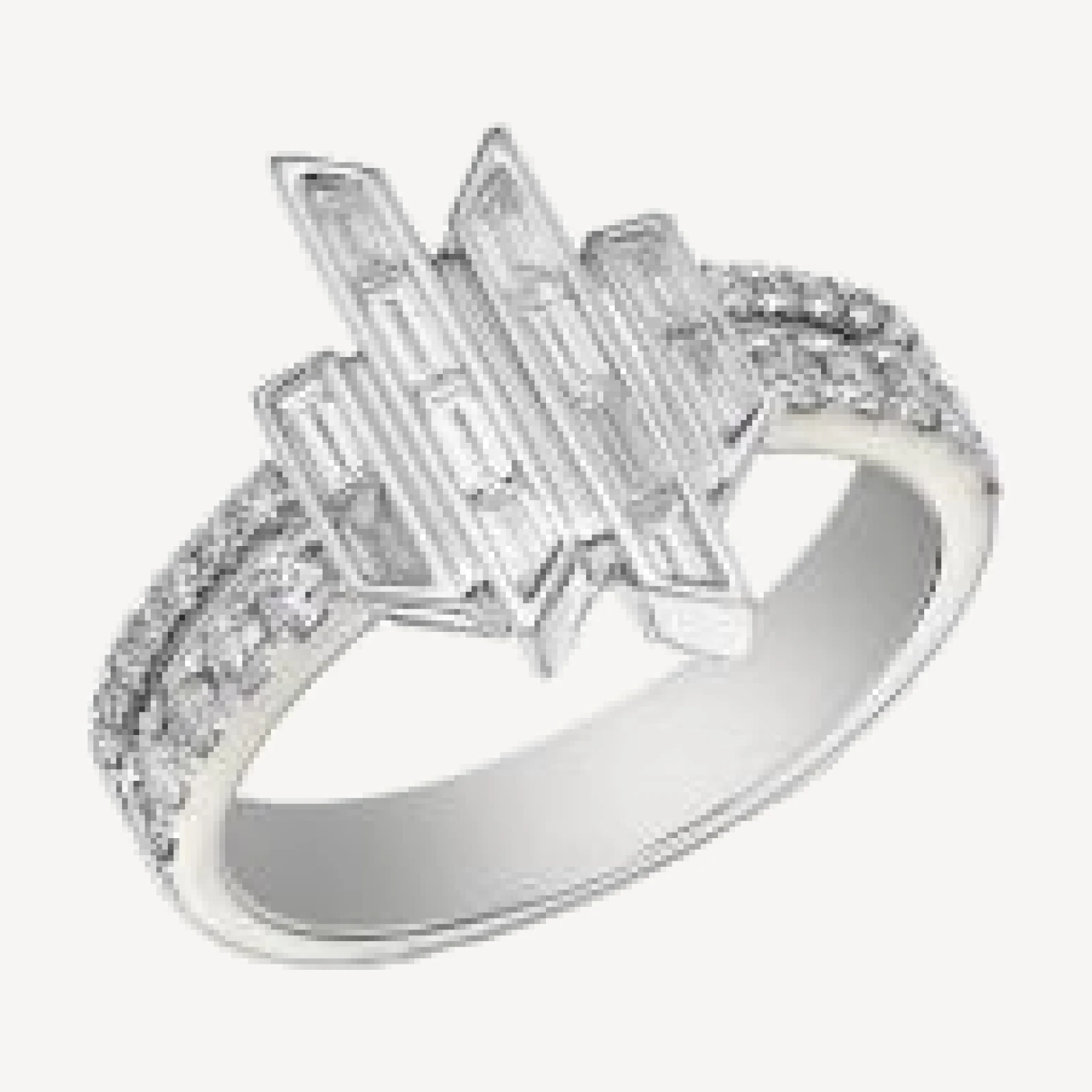 Bloomingdale's Fine Collection Diamond Round & Baguette Geometric Cluster Double Row Ring in 14K White Gold, 0.75 tcw