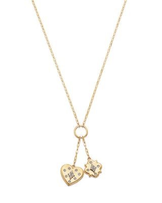 Bloomingdale's Fine Collection Diamond Heart & Clover Charm Necklace in 14K Yellow Gold, 0.25 tcw