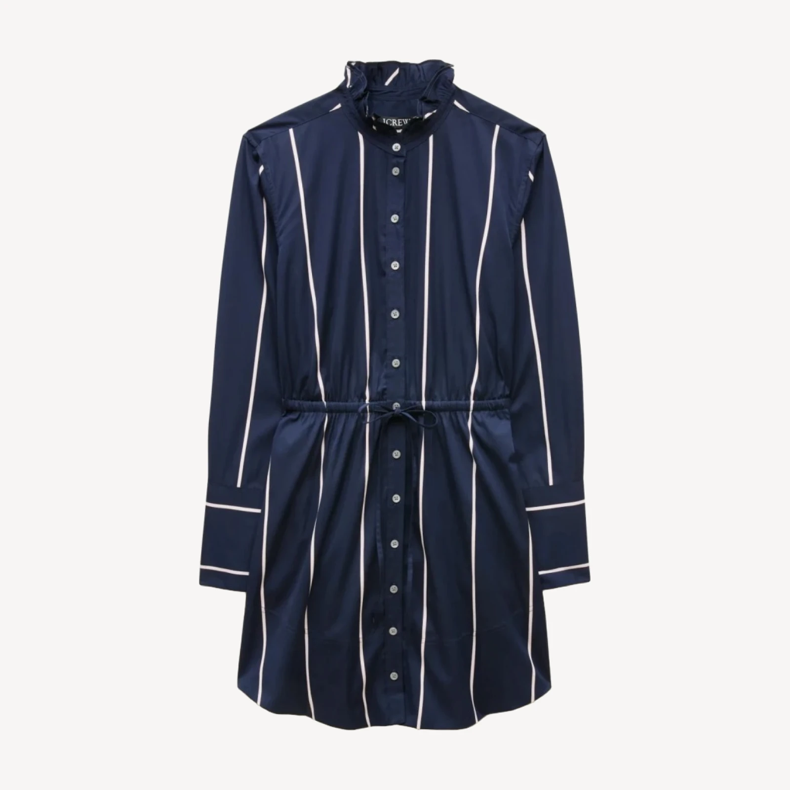 Ruffle-collar mini shirt-dress in striped poplin