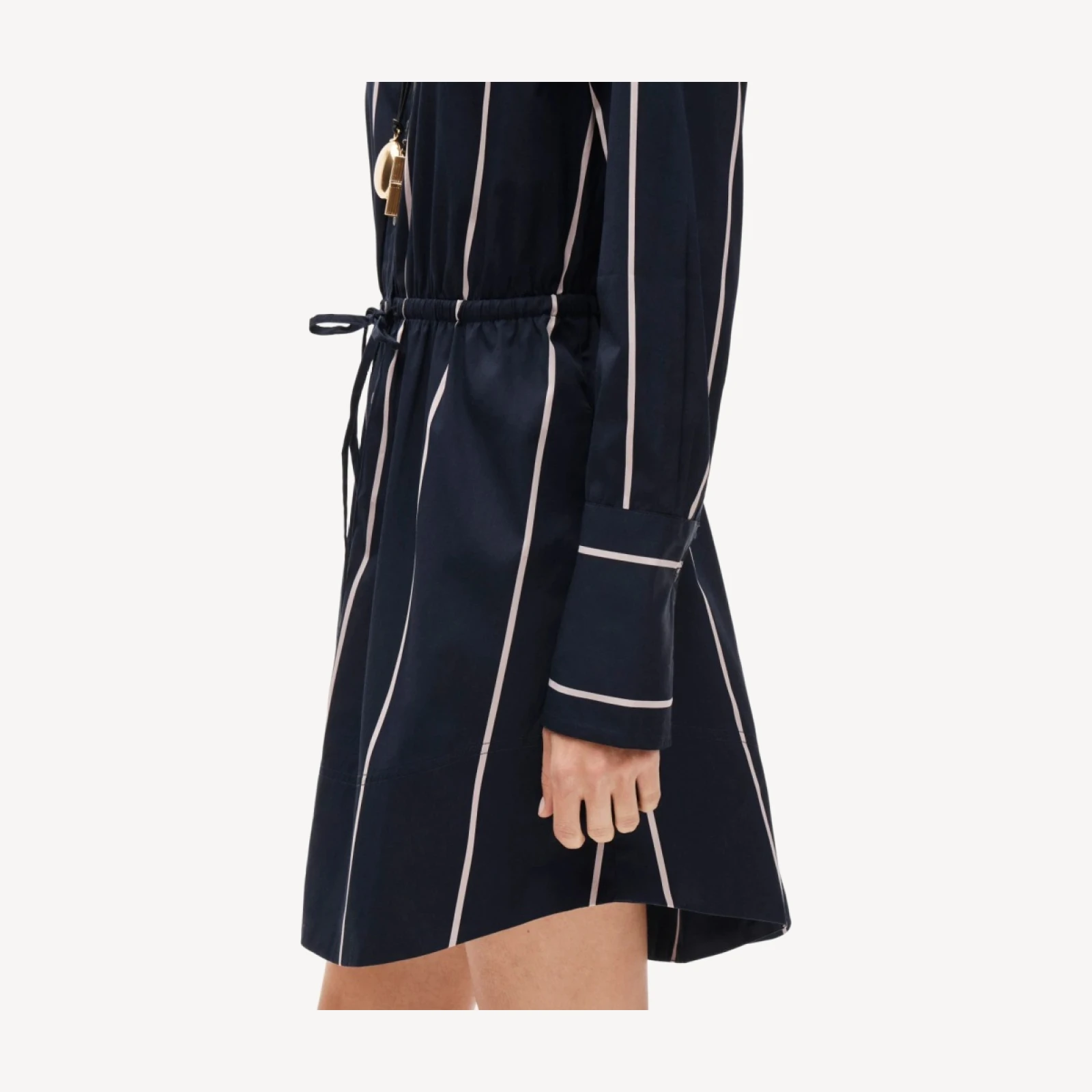 Ruffle-collar mini shirt-dress in striped poplin