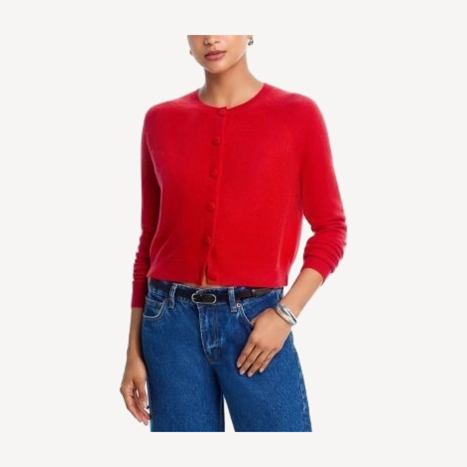 Aqua 100% Cashmere Crewneck Cardigan - Exclusive