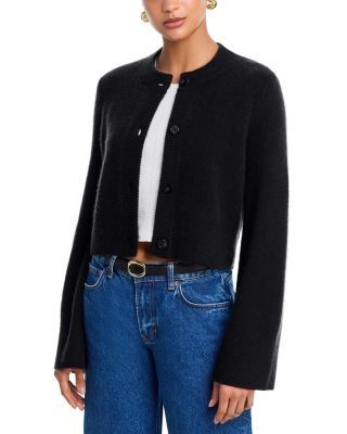 Aqua 100% Cashmere Cropped Wide Sleeve Crewneck Cardigan - Exclusive