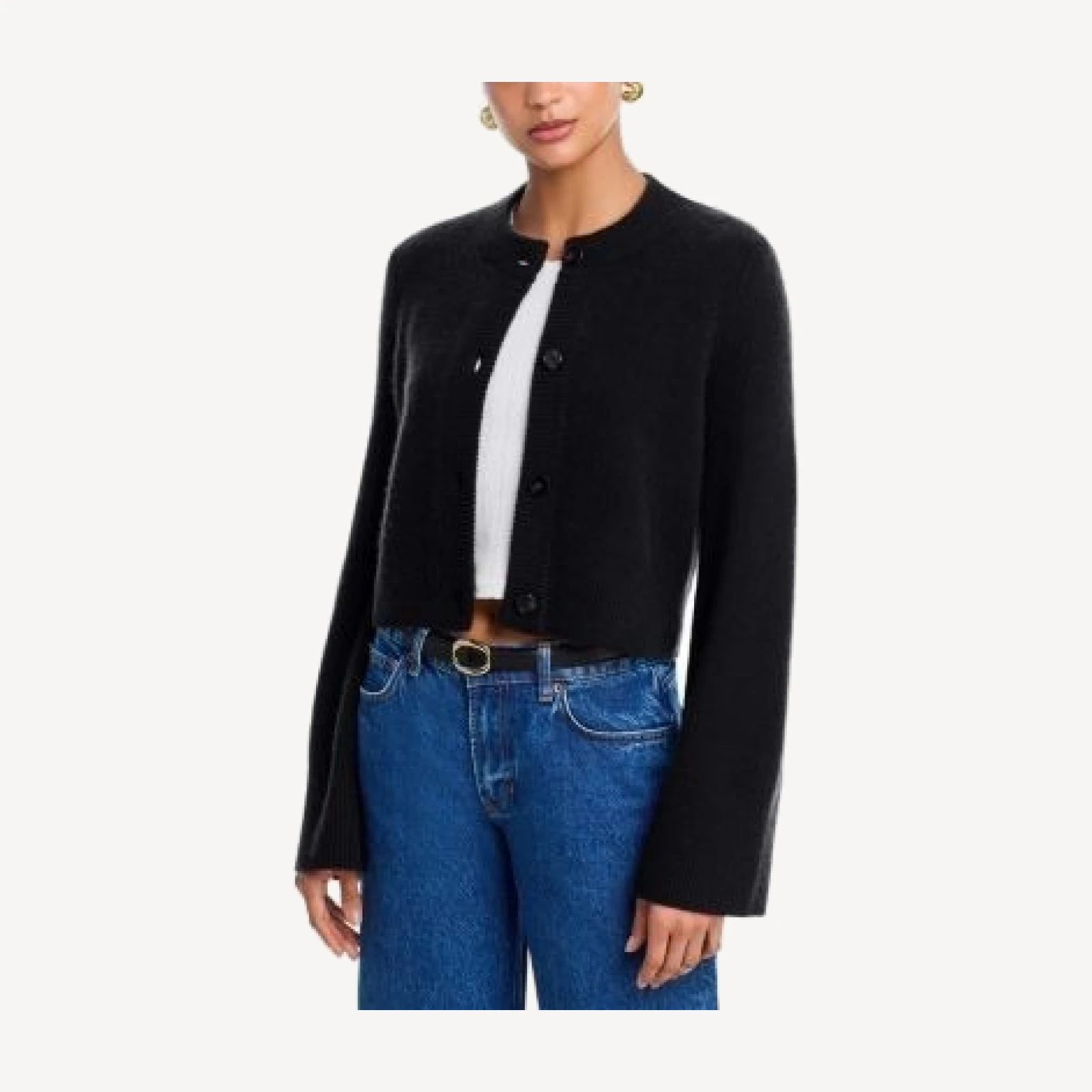 Aqua 100% Cashmere Cropped Wide Sleeve Crewneck Cardigan - Exclusive