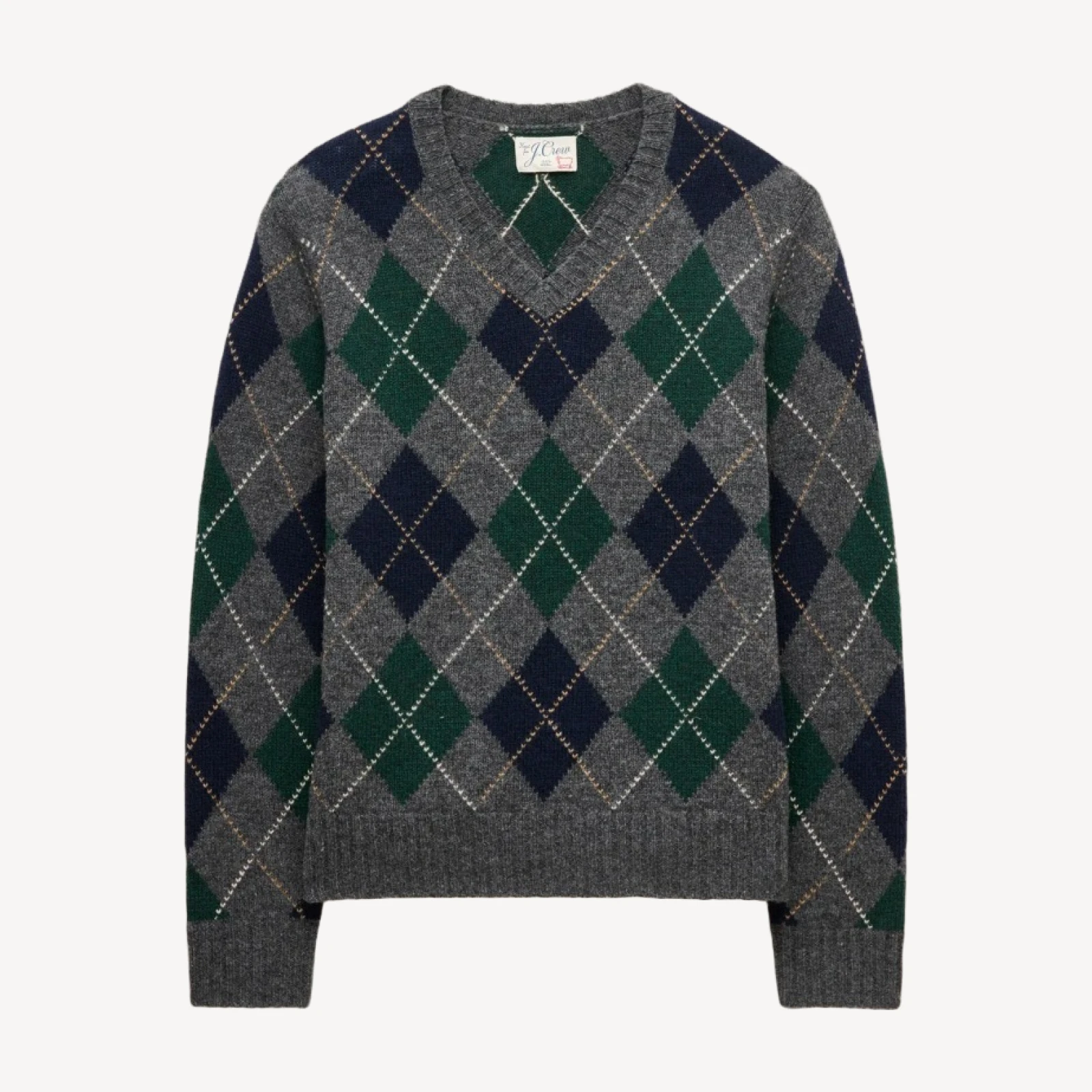 Wool V-neck sweater in argyle