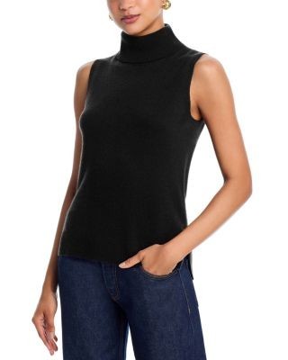 Aqua 100% Cashmere Split Hem Turtleneck Tank - Exclusive
