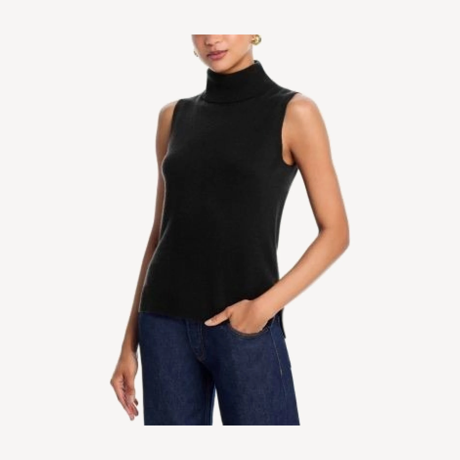 Aqua 100% Cashmere Split Hem Turtleneck Tank - Exclusive