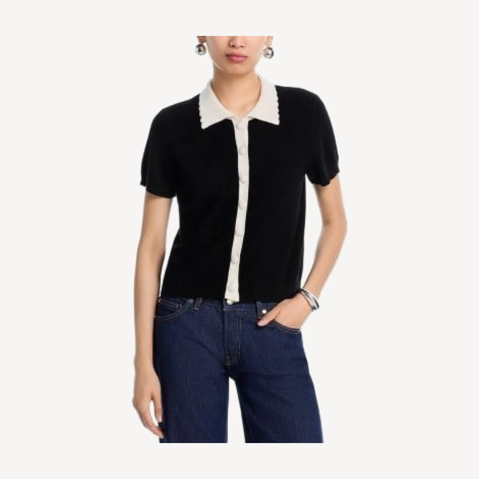 Aqua 100% Cashmere Short Sleeve Colorblock Cardigan - Exclusive