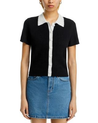 Aqua 100% Cashmere Short Sleeve Colorblock Cardigan - Exclusive