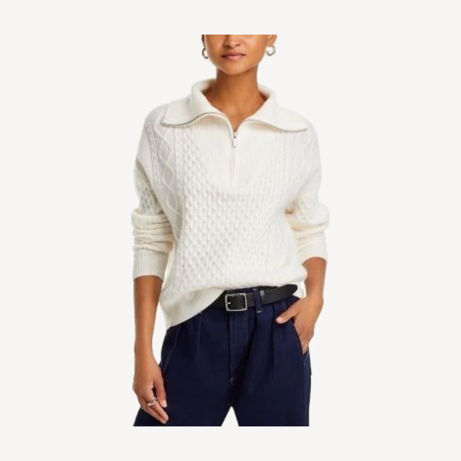 C by Bloomingdale's Cashmere Quarter Zip Cable Knit Sweater - Exclusive
