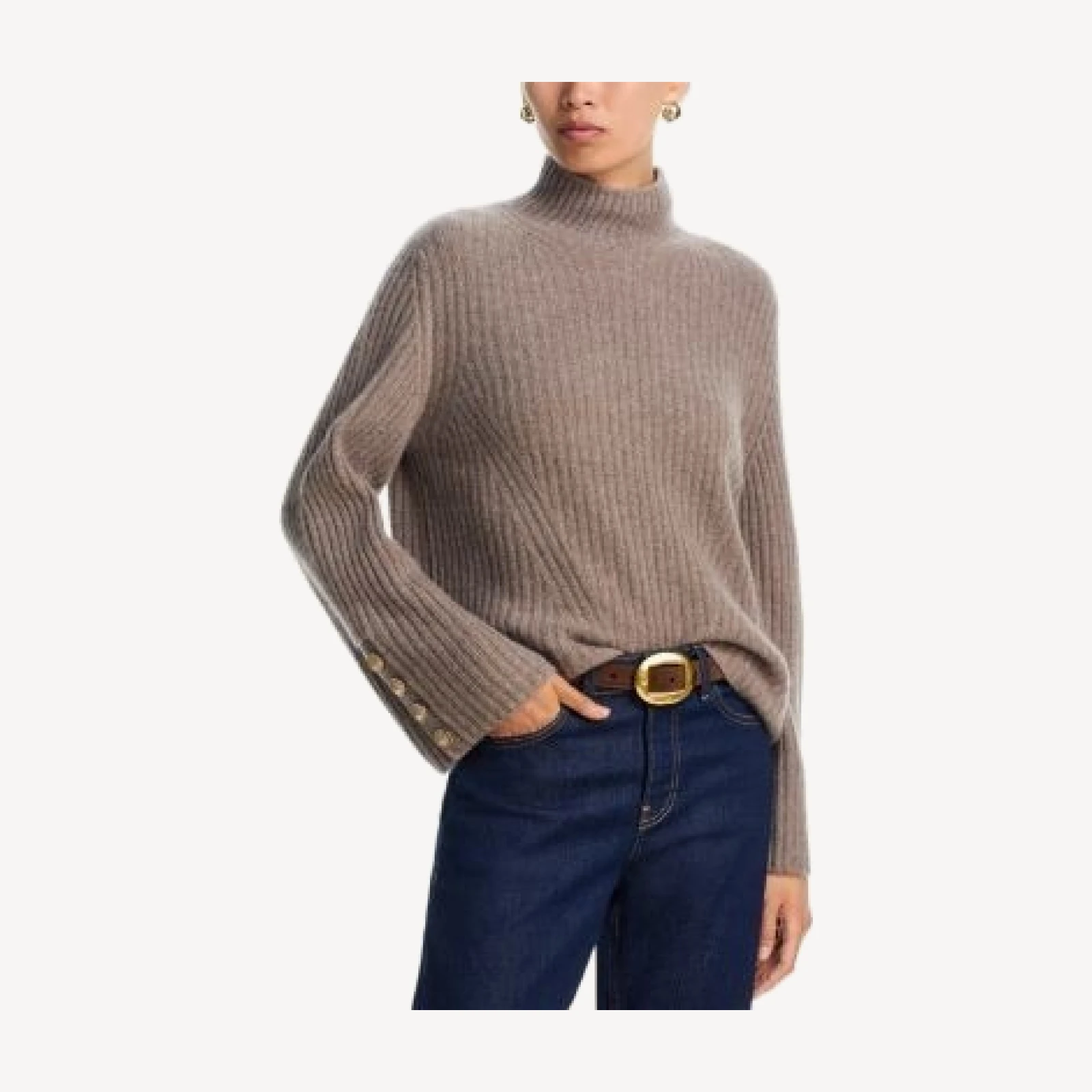 C by Bloomingdale's Cashmere Rib Knit Bell Sleeve Turtleneck Sweater - Exclusive