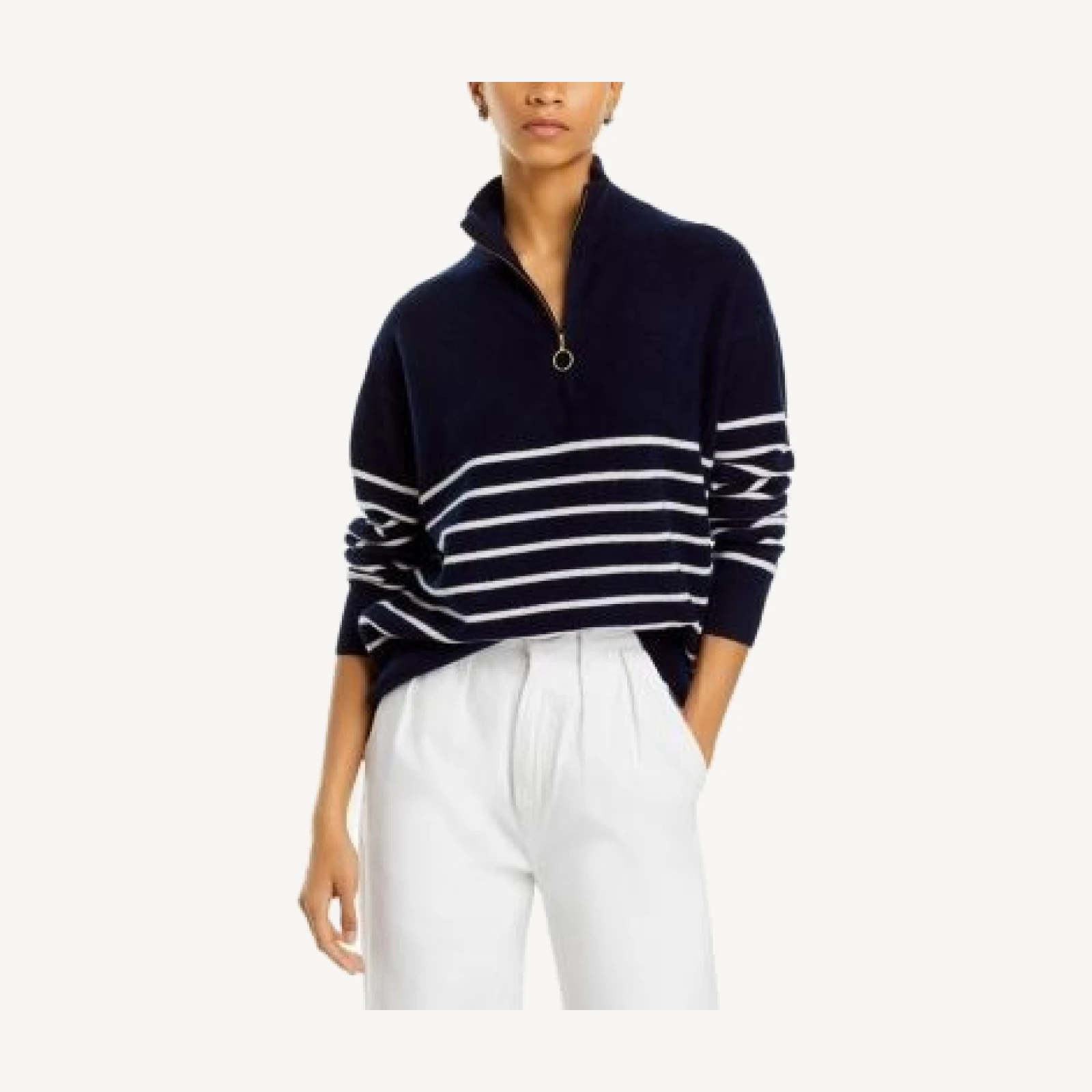 C by Bloomingdale's Cashmere Mock Neck Quarter Zip Striped Cashmere Sweater - Exclusive
