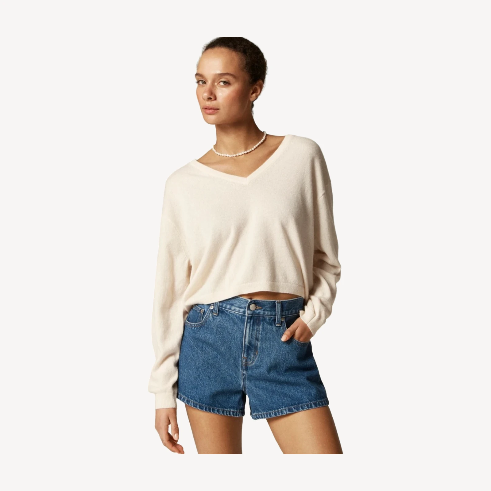 Cashmere relaxed cropped V-neck sweater