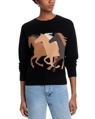 Aqua 100% Cashmere Horse Intarsia Sweater - Exclusive