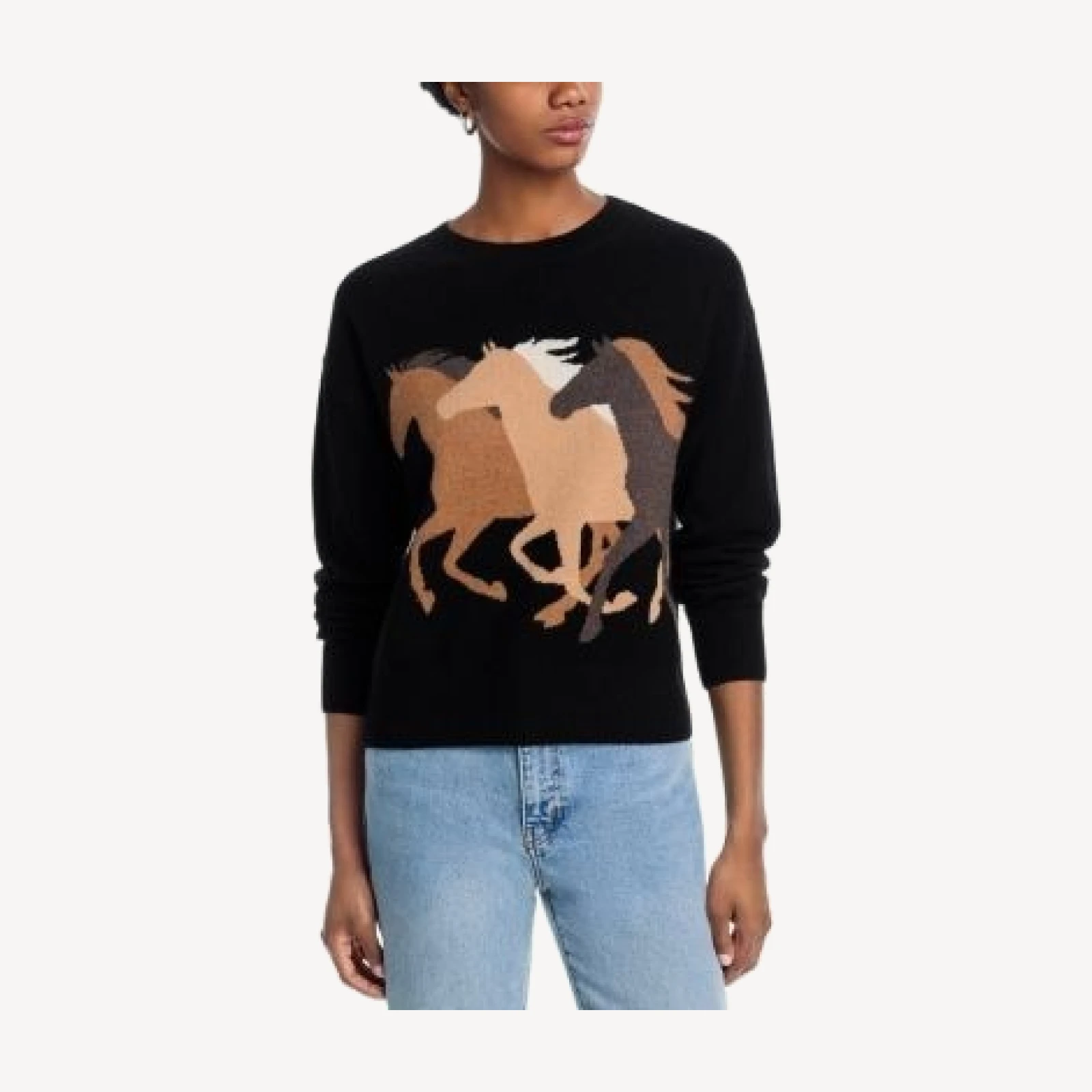 Aqua 100% Cashmere Horse Intarsia Sweater - Exclusive