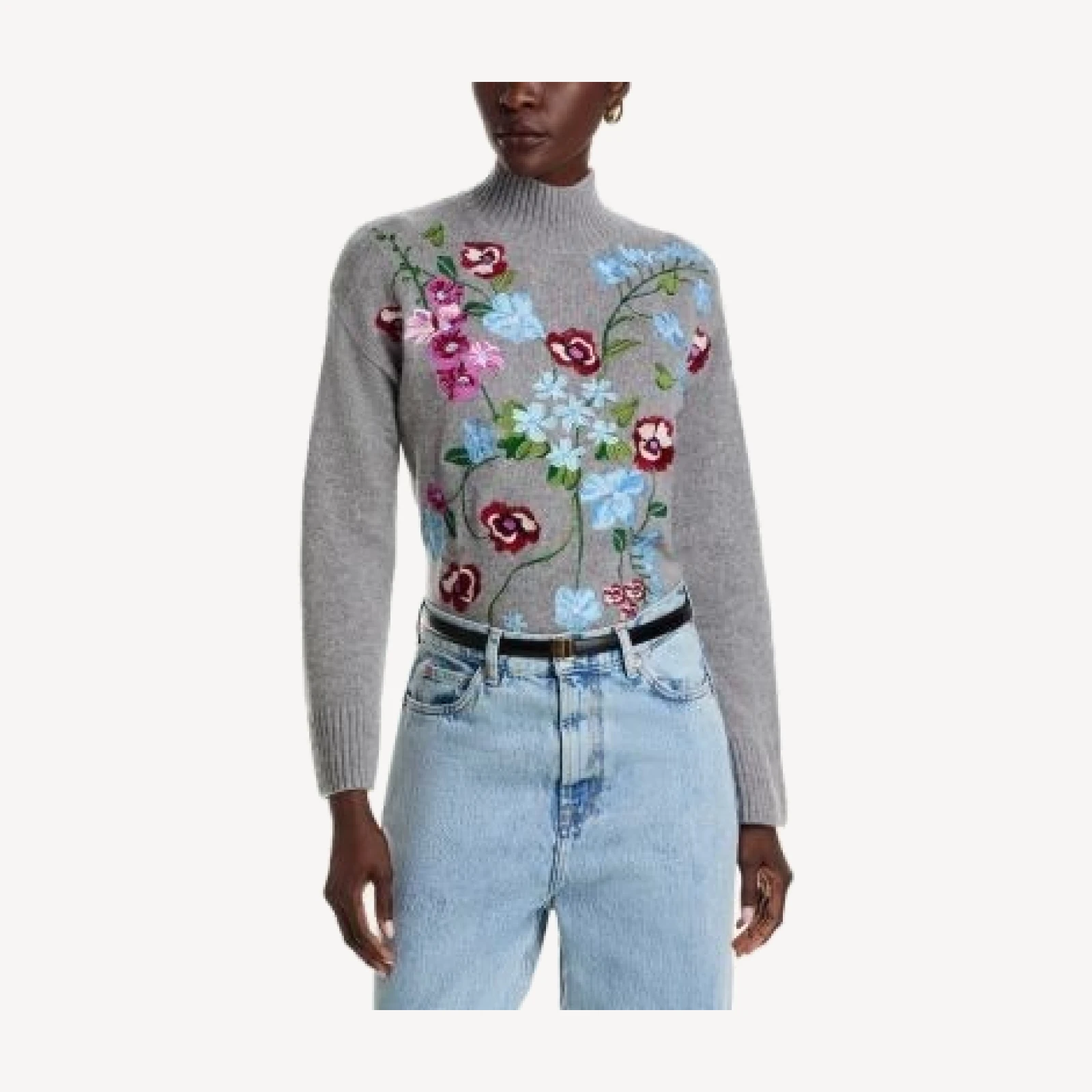 C by Bloomingdale's Cashmere Garden Floral Mock Neck Sweater - Exclusive