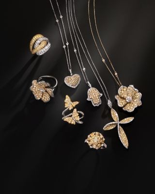 Bloomingdale's Fine Collection Yellow & White Diamond Flower Pendant Necklace in 14K White & Yellow Gold, 3.25 tcw