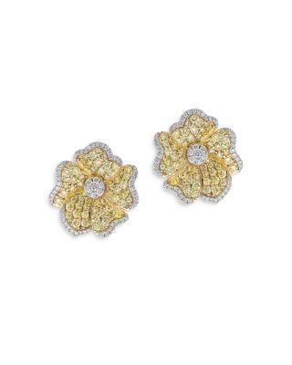 Bloomingdale's Fine Collection Yellow & White Diamond Flower Stud Earrings in 14K White & Yellow Gold, 4.4 tcw