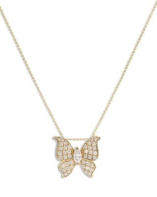 Bloomingdale's Fine Collection Diamond Butterfly Pendant Necklace in 14K Yellow Gold, 0.30 tcw