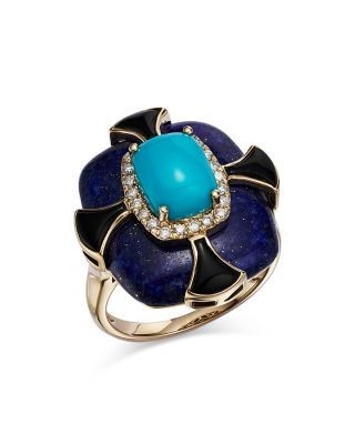 Bloomingdale's Fine Collection Turquoise, Onyx, Lapis Lazuli & Diamond Statement Ring in 14K Yellow Gold