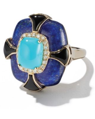 Bloomingdale's Fine Collection Turquoise, Onyx, Lapis Lazuli & Diamond Statement Ring in 14K Yellow Gold