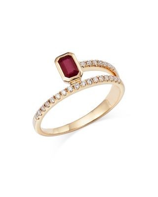 Bloomingdale's Fine Collection Ruby and Diamond Bypass Ring in 14K Yellow Gold