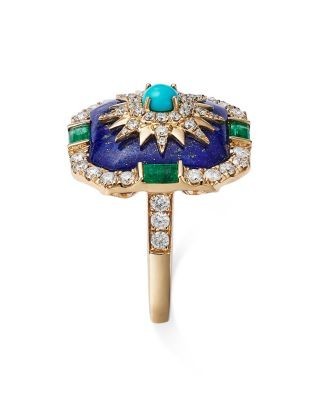 Bloomingdale's Fine Collection Turquoise, Lapis, Emerald, and Diamond Star Statement Ring in 14K Yellow Gold