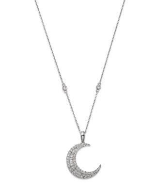Bloomingdale's Fine Collection Diamond Baguette & Round Crescent Pendant Necklace in 14K White Gold, 0.62 tcw