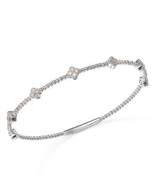 Bloomingdale's Fine Collection Diamond Cluster Beaded Bangle Bracelet in 14K White Gold, 0.40 tcw