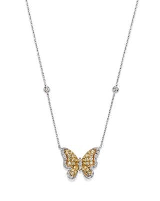Bloomingdale's Fine Collection White & Yellow Diamond Butterfly Necklace in 14K Yellow & White Gold, 18